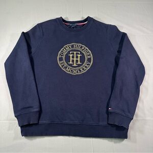 Tommy Hilfiger Navy Jumper Gold Embroidered Crest Seal Logo Sweatshirt